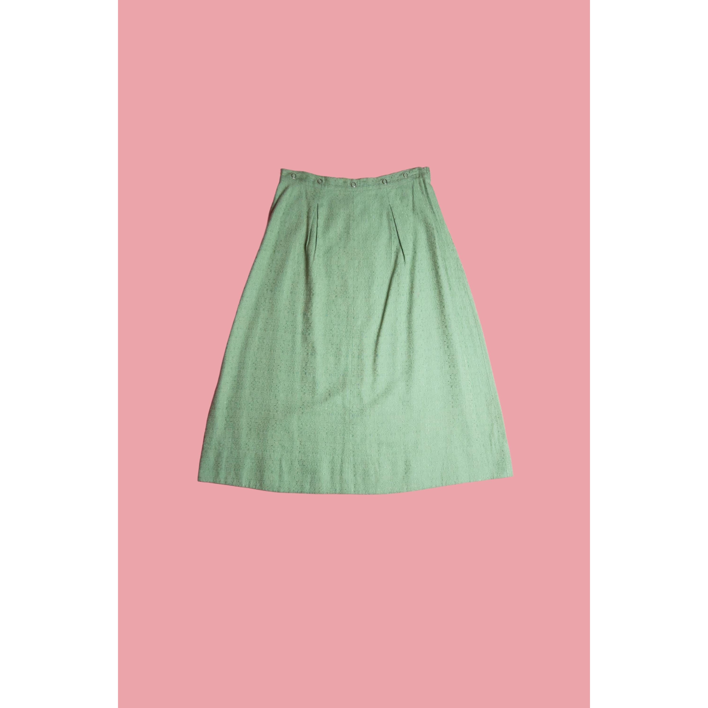 1940s-1950s Sage Green High Waist A Line Skirt With Grommet Waist. Xs-S